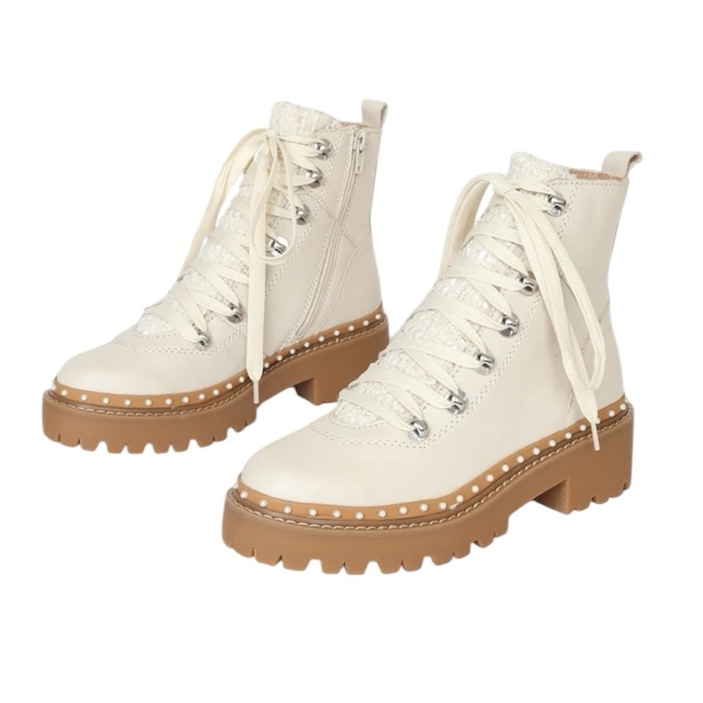 Steve Madden Rainier Bone Multi Leather Lace-Up Platform Ankle Boots 7